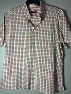 Johnston & Murphy Mens Short Sleeve Plaid Button Down Shirt Size XL